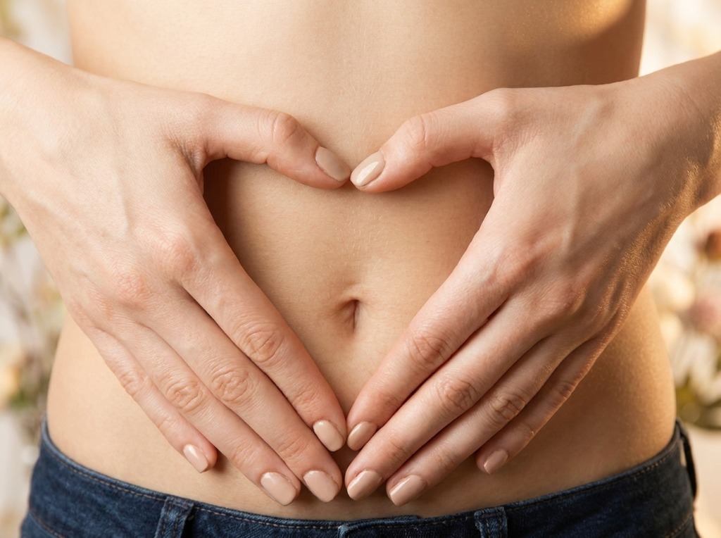 Comforting hands representing gentle digestive wellness care